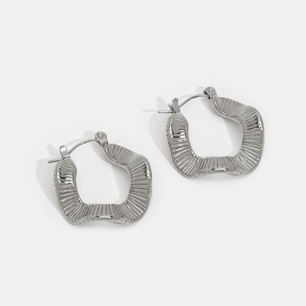 Geometric Wave Silver-Tone Hoop Earrings