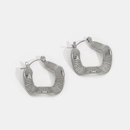 Geometric Wave Silver-Tone Hoop Earrings