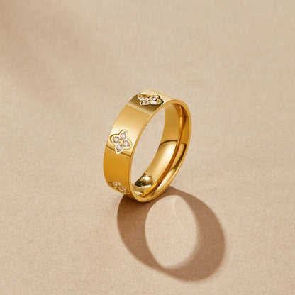 Gold-Tone Crystal Clover Band Ring
