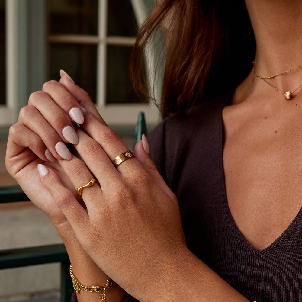 Gold-Tone Crystal Clover Band Ring