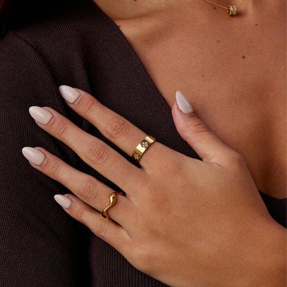 Gold-Tone Crystal Clover Band Ring