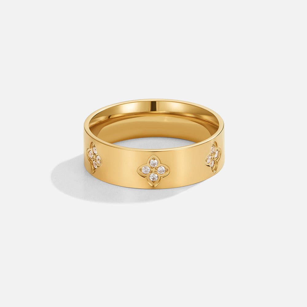 Gold-Tone Crystal Clover Band Ring