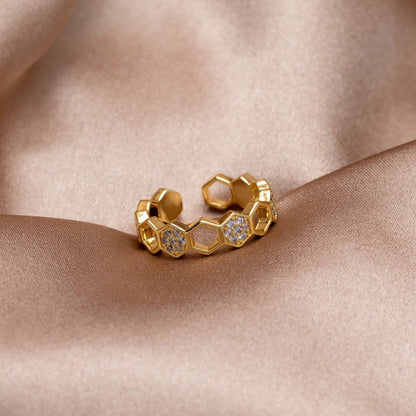 Gold-Tone & Crystal Honeycomb Ring
