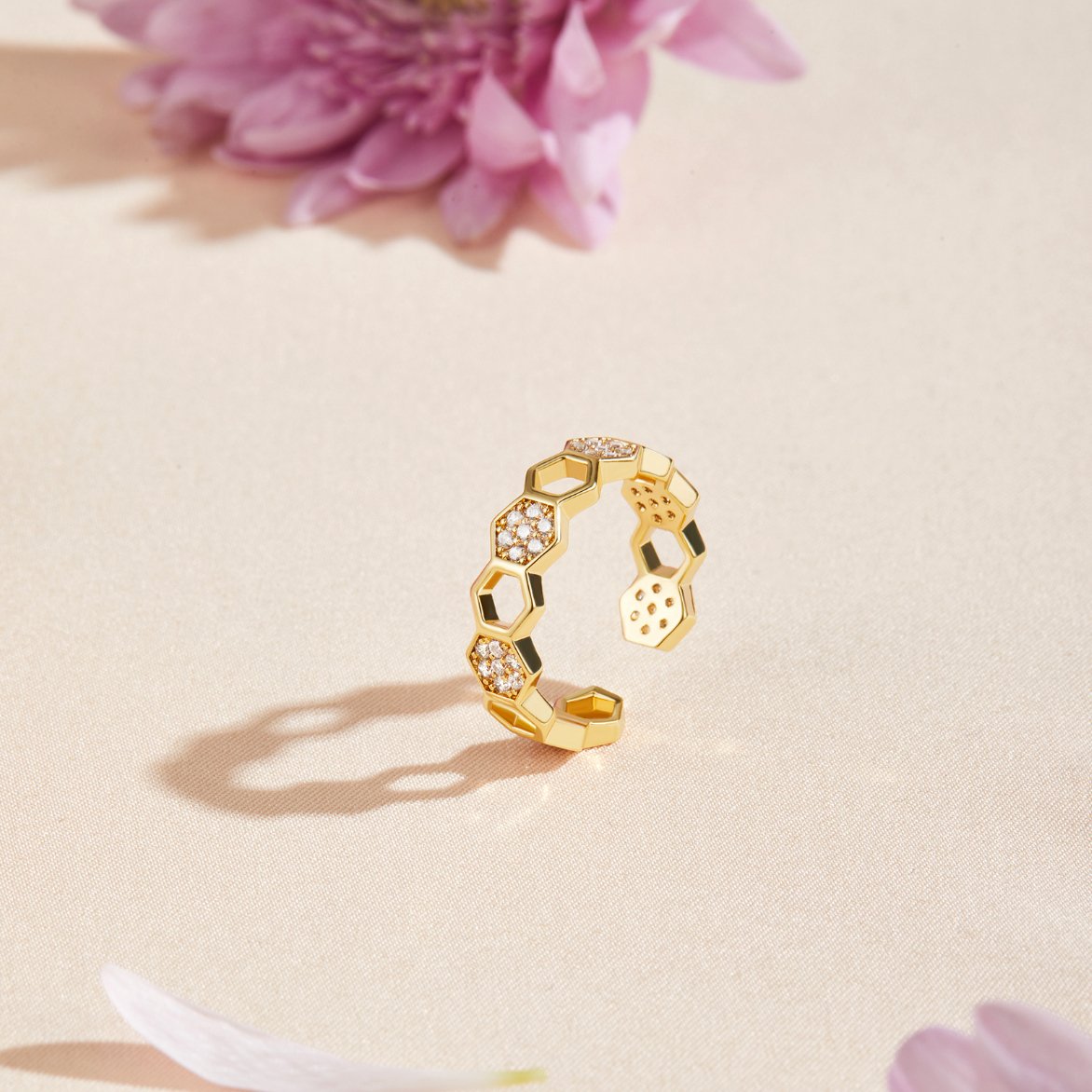 Gold-Tone & Crystal Honeycomb Ring