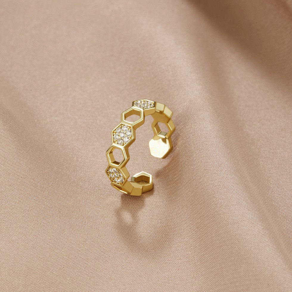Gold-Tone & Crystal Honeycomb Ring