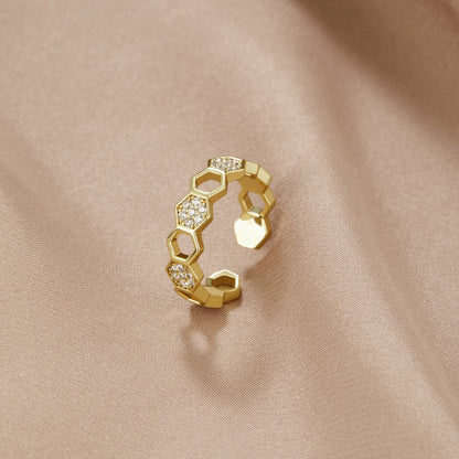 Gold-Tone & Crystal Honeycomb Ring
