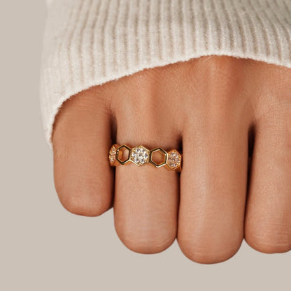 Gold-Tone & Crystal Honeycomb Ring