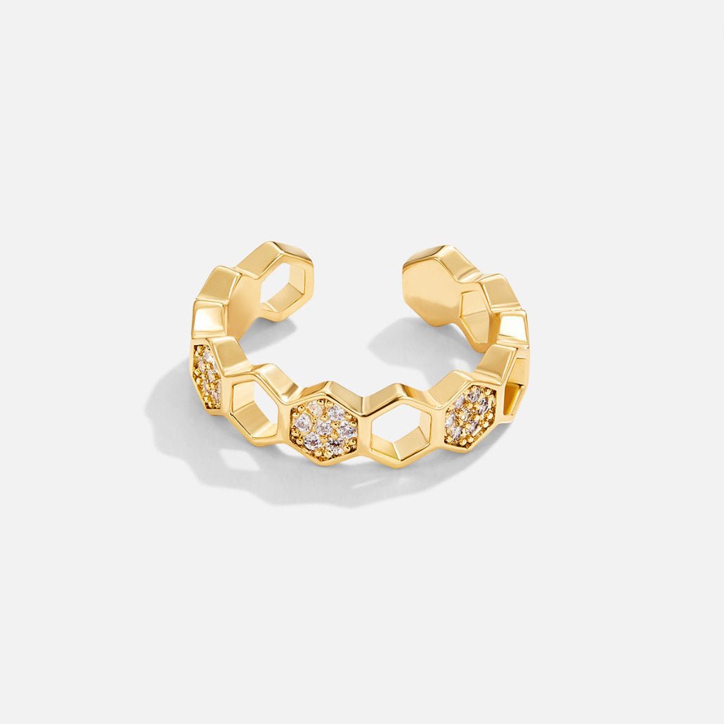 Gold-Tone & Crystal Honeycomb Ring