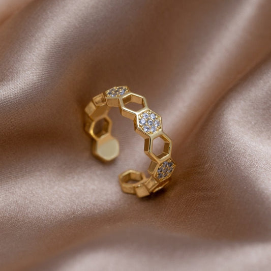 Gold-Tone & Crystal Honeycomb Ring