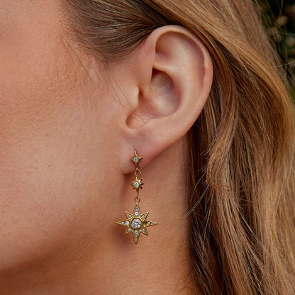 Gold-Tone Crystal Moon & Star Earrings