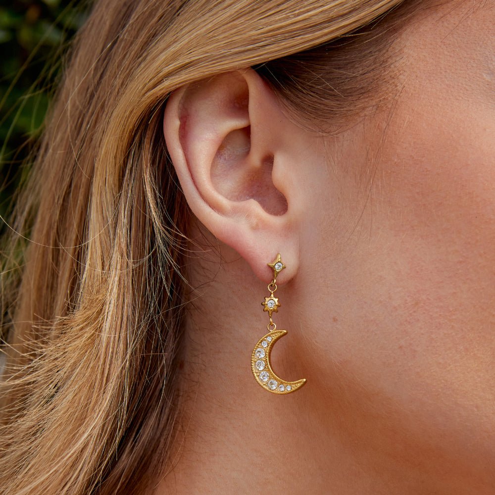 Gold-Tone Crystal Moon & Star Earrings