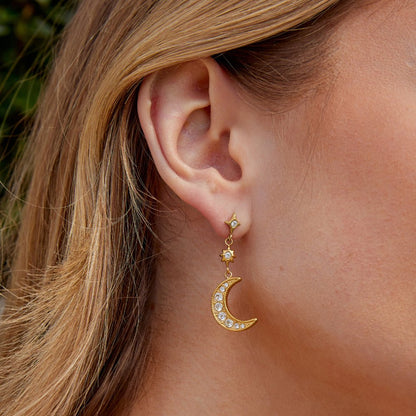 Gold-Tone Crystal Moon & Star Earrings