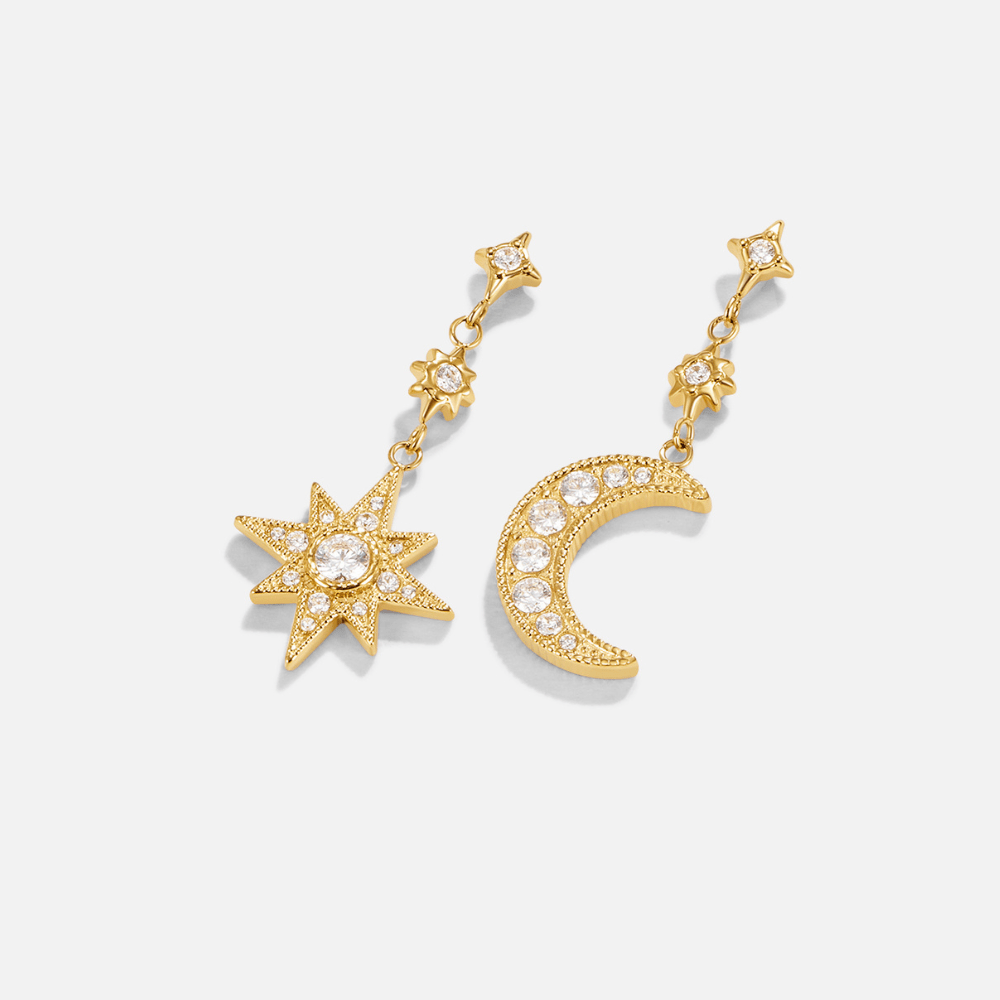 Gold-Tone Crystal Moon & Star Earrings