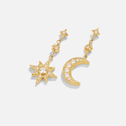 Gold-Tone Crystal Moon & Star Earrings