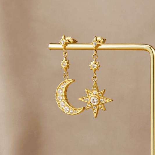 Gold-Tone Crystal Moon & Star Earrings