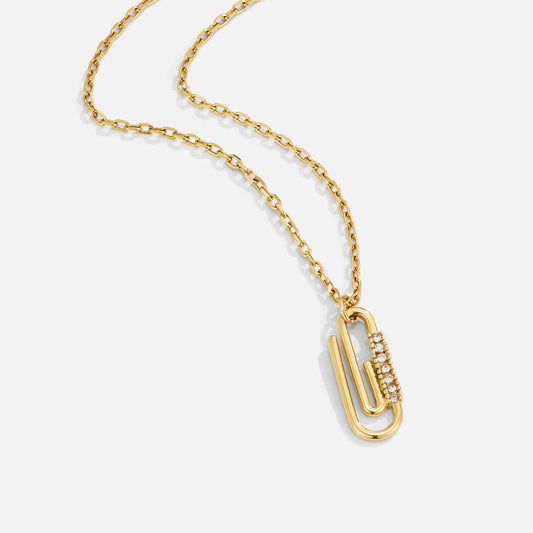 Gold-Tone Crystal Paperclip Pendant Necklace
