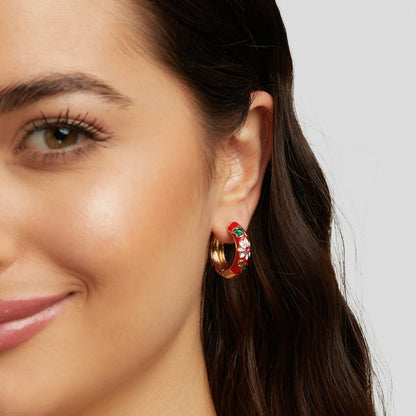 Gold-Tone Hoop Flower Earrings