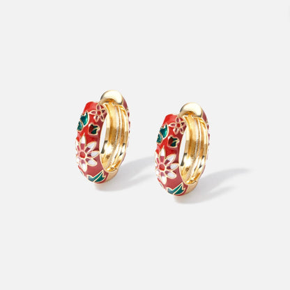 Gold-Tone Hoop Flower Earrings