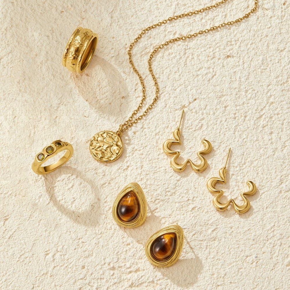 Gold-Tone Tiger Eye Teardrop Earrings
