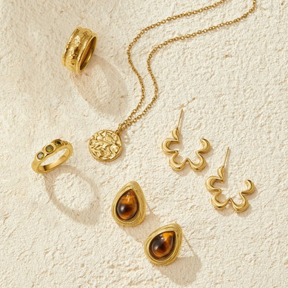 Gold-Tone Tiger Eye Teardrop Earrings