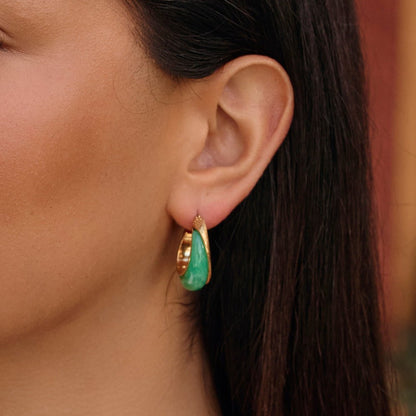 Golden Emerald Green Hoop Earrings