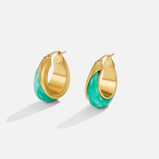 Golden Emerald Green Hoop Earrings