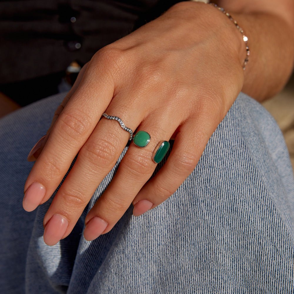 Green Willow Silver-Tone Wrap Ring