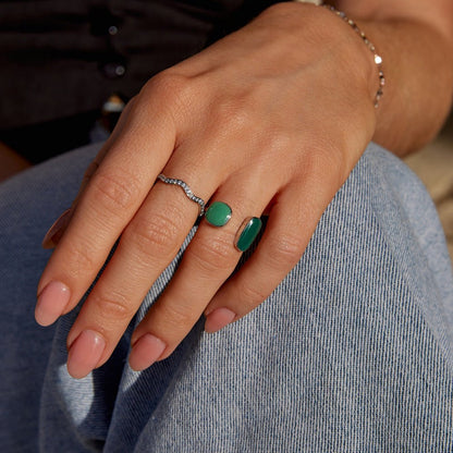 Green Willow Silver-Tone Wrap Ring