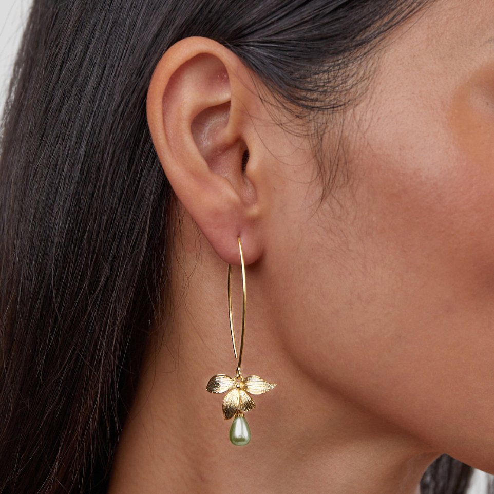 Jade Green Pearl & Petal Drop Earrings