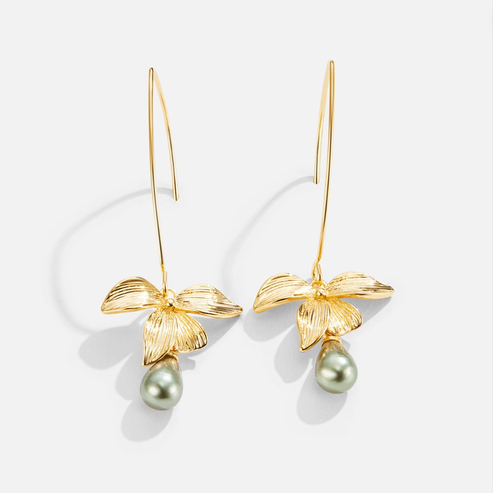 Jade Green Pearl & Petal Drop Earrings