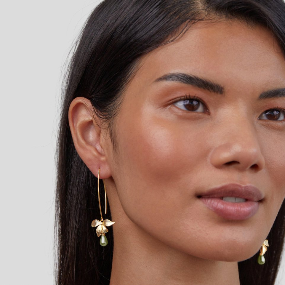 Jade Green Pearl & Petal Drop Earrings