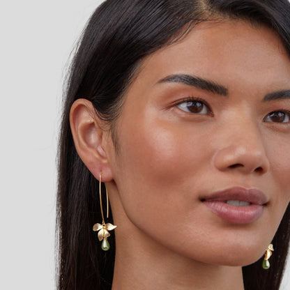 Jade Green Pearl & Petal Drop Earrings