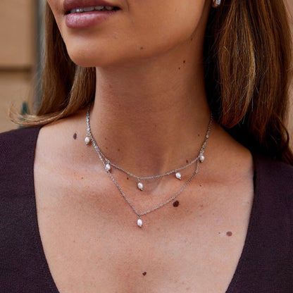 Kayla Pearl Drop Layered Silver-Tone Necklace