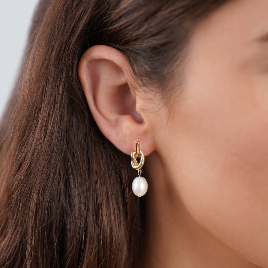 Knotted Gold-Tone & Freshwater Pearl Earrings