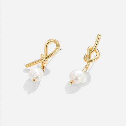 Knotted Gold-Tone & Freshwater Pearl Earrings
