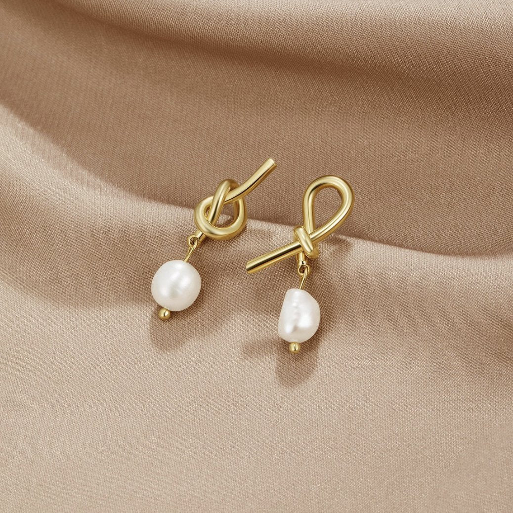 Knotted Gold-Tone & Freshwater Pearl Earrings