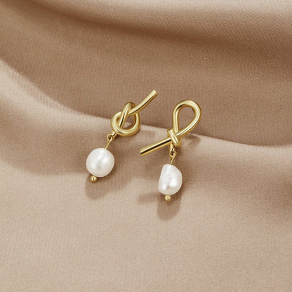 Knotted Gold-Tone & Freshwater Pearl Earrings