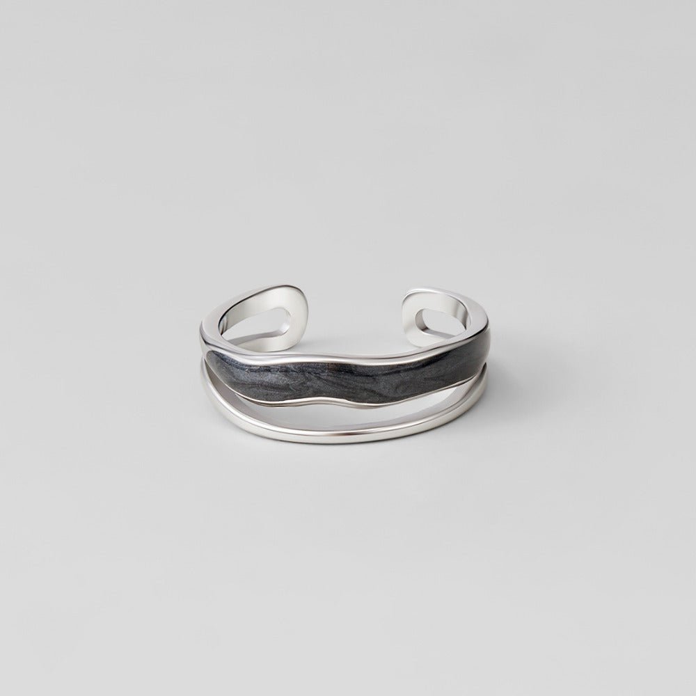Layered Black Sahara Silver-Tone Ring
