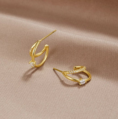 Layered Crystal Gold-Tone Hoop Earrings