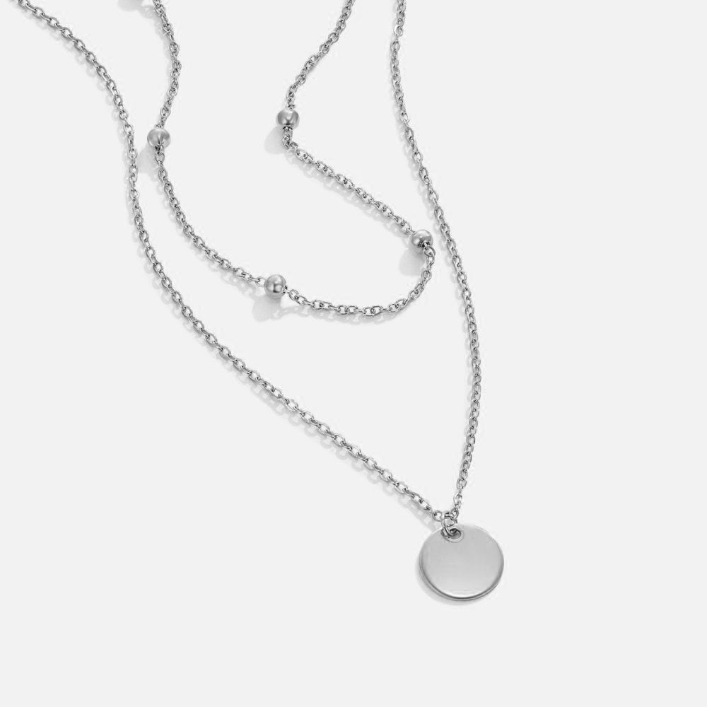 Layered Disc Necklace (Silver-Tone)