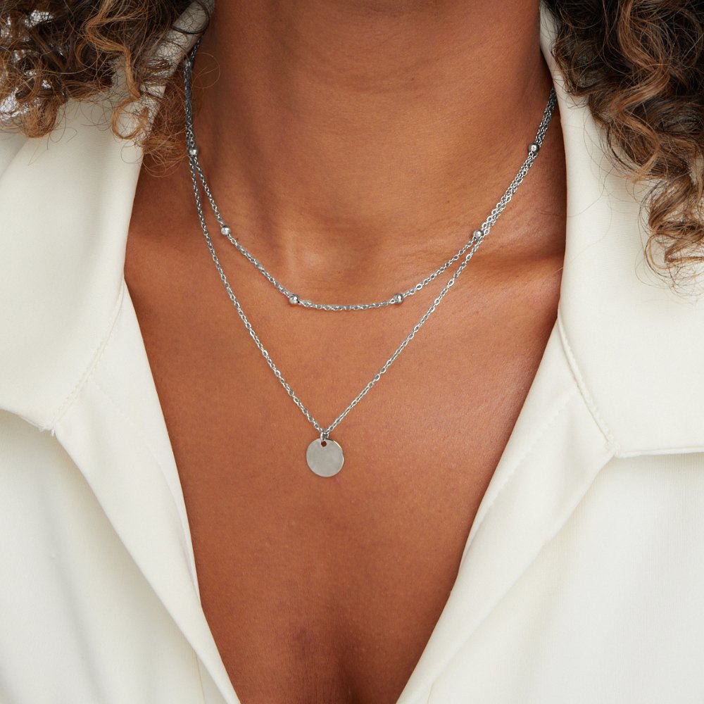 Layered Disc Necklace (Silver-Tone)