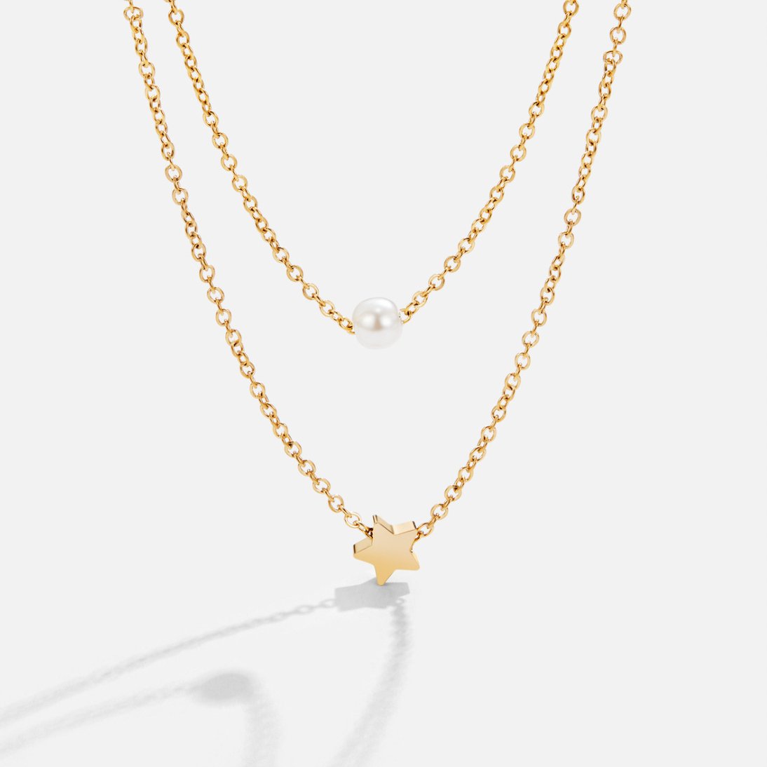 Layered Gold-Tone Star & Pearl Necklace