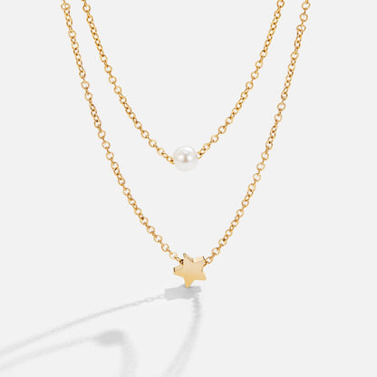 Layered Gold-Tone Star & Pearl Necklace