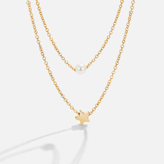 Layered Gold-Tone Star & Pearl Necklace