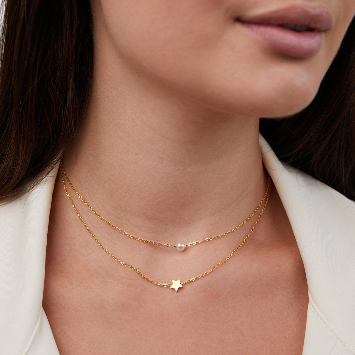 Layered Gold-Tone Star & Pearl Necklace