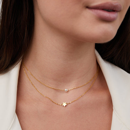 Layered Gold-Tone Star & Pearl Necklace