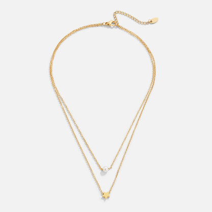 Layered Gold-Tone Star & Pearl Necklace
