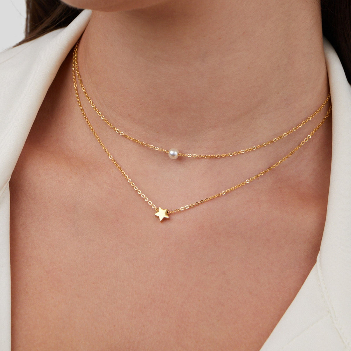 Layered Gold-Tone Star & Pearl Necklace