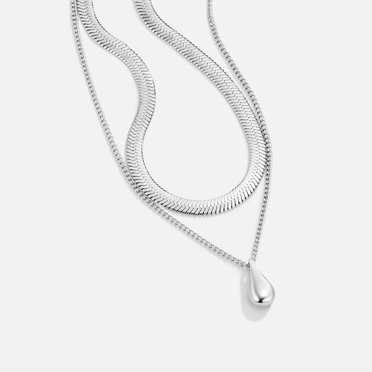 Layered Silver-Tone Bella Teardrop Necklace
