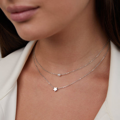 Layered Silver-Tone Star & Pearl Necklace